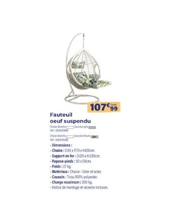 FAUTEUIL OEUF SUSPENDU...